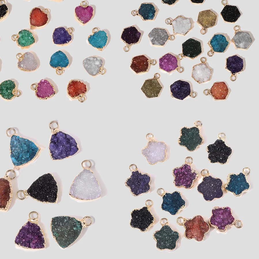 Authentic Natural Druzy Crystal Stone Pendant Multi-shape Crystal Cluster Charms for Jewelry Making DIY Necklace Earrings Supply
