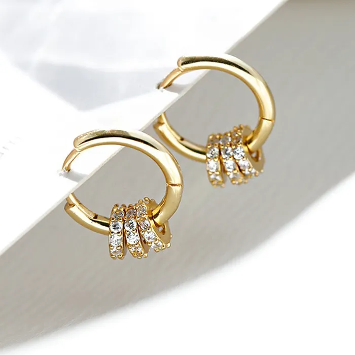 Authentic Earrings Gold Plated Dainty Sparkling CZ Cluster Design Elegant Hypoallergenic Jewelry for Women