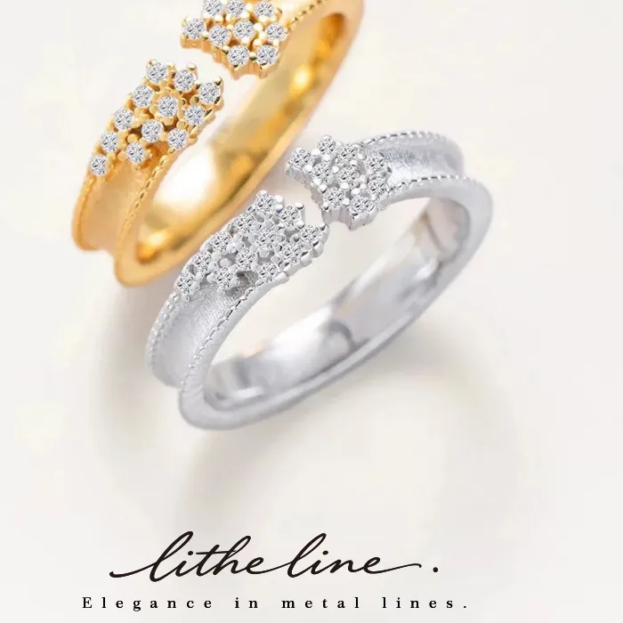 Authentic Litheline 24K Gold Plated Milgrain-Edged Open Ring Multi-Stone CZ Clusters Irritation-Free Gentle Fit Office-Ready Jewelry