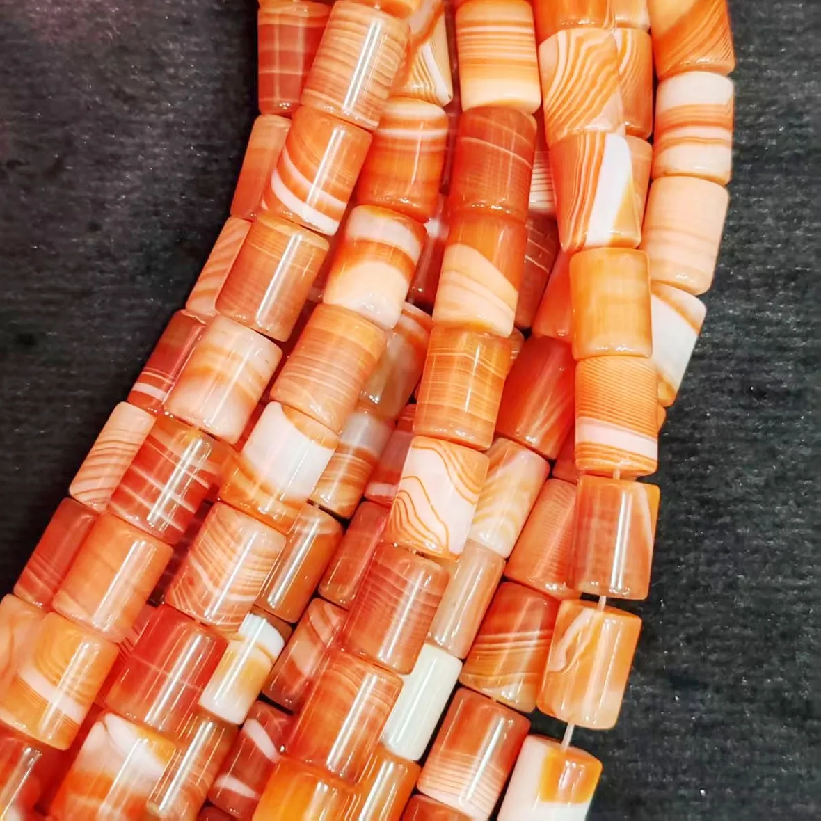 Authentic 28 Pcs Natural wrapped agate salmon color 14 * 10mm straight cut bucket bead jewelry necklace handmade by women