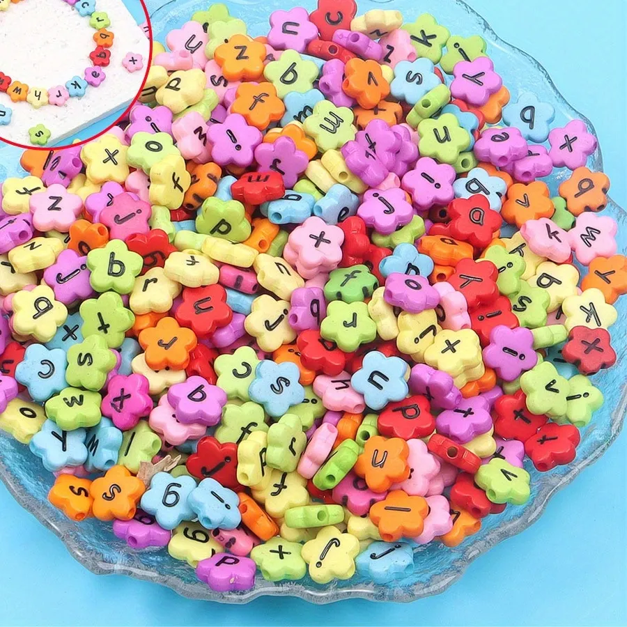Authentic 14/28/56pcs Letter Flower Shaped Spacer Beads, Used for DIY Bracelets, Necklaces,keychains,anklets,gifts, Decorative Accessories