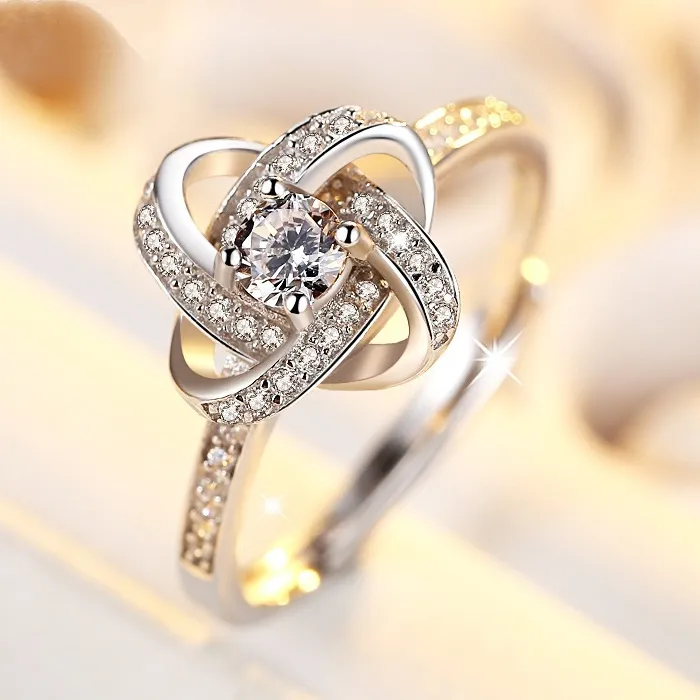Authentic Female index finger day simple ring, personalized diamond four-leaf clover open ring s925 silver jewelry