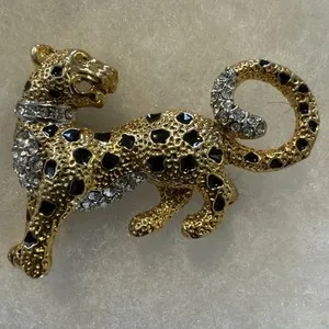 Authentic The Gilded Sentinel: Vintage Attwood & Sawyer Enamelled Leopard Talisman in 22kt Gold Plate