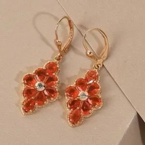 Authentic Embers of Passion: Crimson Fire Opal and White Zircon Gold-Plated Earrings