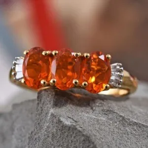 Authentic The Ember Path: Natural Jalisco Fire Opal Ring in Radiant Gold-Plated Silver