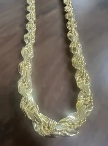 Authentic Sterling Silver Gold Plated Diamond Cut Rope Italian Chain Necklace, 13mm, 28”