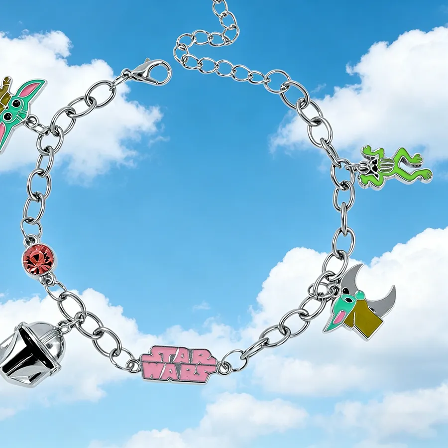 Authentic Star Wars Mandalorian Grogu Charm Bracelet - Silver Plated, Fan Sci-Fi Fan Accessory Birthday