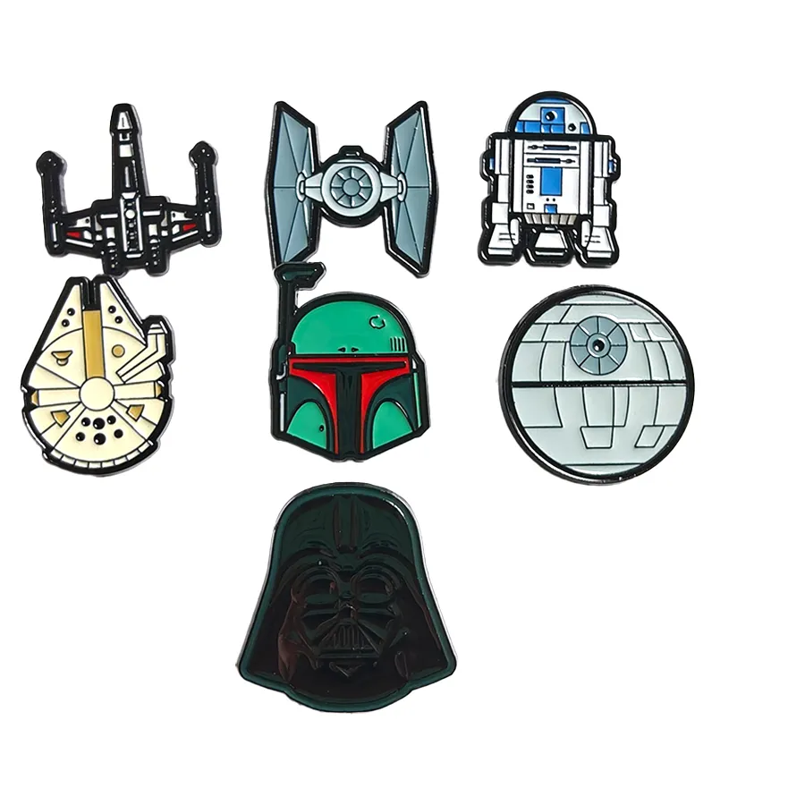 Authentic 7pcs Science Fiction Film Star Wars Badges Set R2-D2 Millennium Falcon Metal Enamel Pins for Backpack Classic Brooches Jewelry