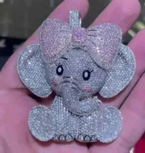 Authentic Baby Elephant's Blessing: 3CT Round Moissanite Pendant in 14K White Gold Plating
