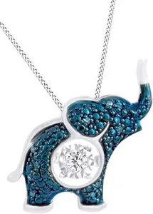 Authentic Elephant Pendant 18" Necklace Natural Diamond Accents in 925 Sterling Silver