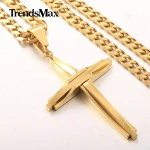 Authentic Embracing Divine Guidance: Yellow Gold Plated Cross Pendant Necklace for Men