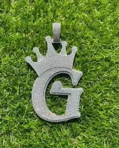 Authentic Celestial Guardian: The Sacred 'G' Crown Moissanite Amulet in Ethereal 14K White Gold Plating