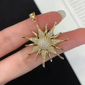 Authentic 2.30Ct Round Cut Real Moissanite Women's Sun Pendant 14K Yellow Gold Plated