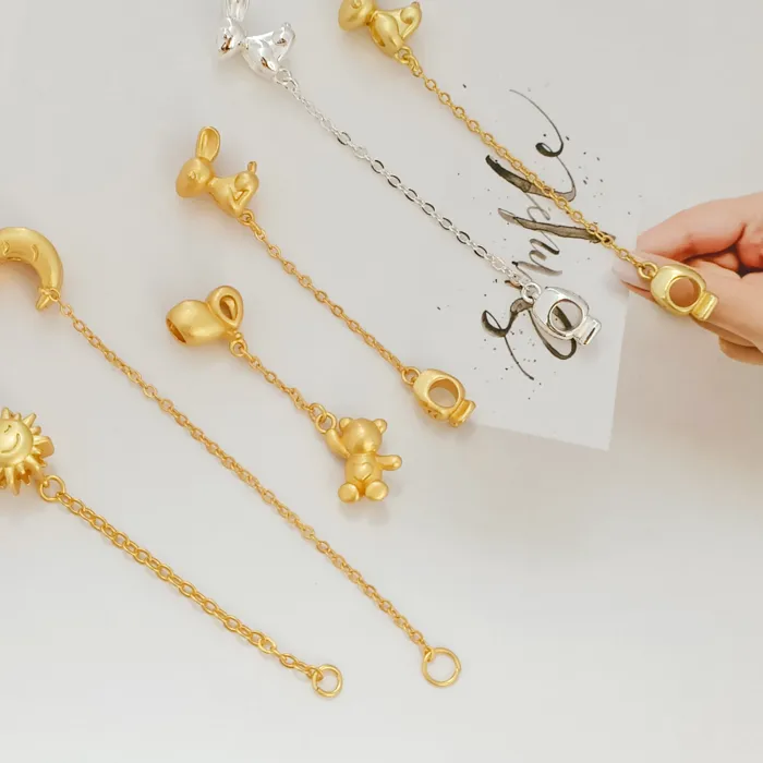 Authentic Accessories 18K Sand Gold Moon, Sun, Rabbit, Radish, Large Hole Bead Pendant, Beaded Bracelet, Spacer Beads, DIY Matte Gold
