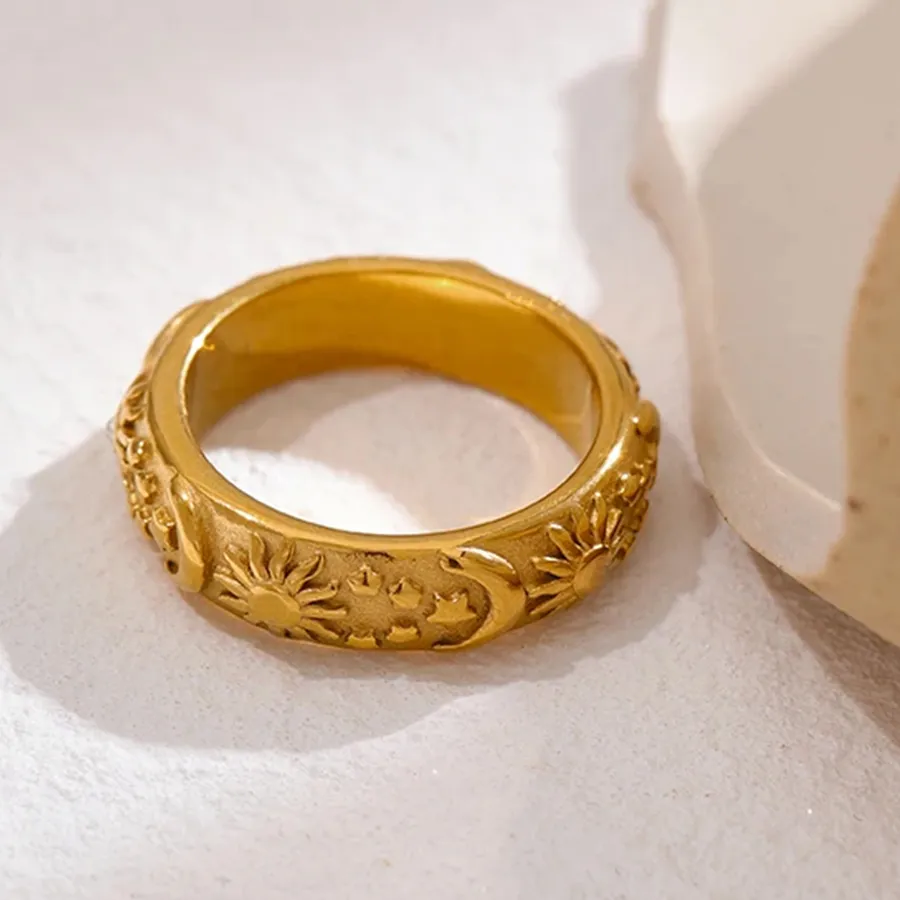Authentic Sun Star Moon Ring Jewelry Stylish Metal Celestial Women Ring joyería acero inoxidable mujer