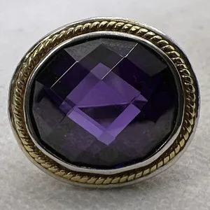 Authentic CUTE 14K/925 Yellow Gold Plated Silver Checkerboard Crystal Cocktail Ring 11.5gr