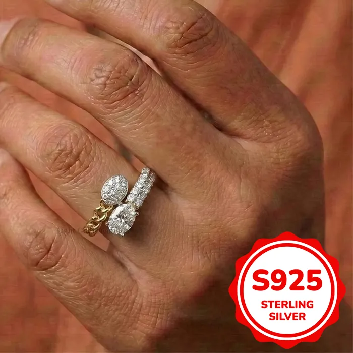 Authentic Celestial Bond: 14K Gold-Plated Toi Et Moi Bypass Ring of Unity