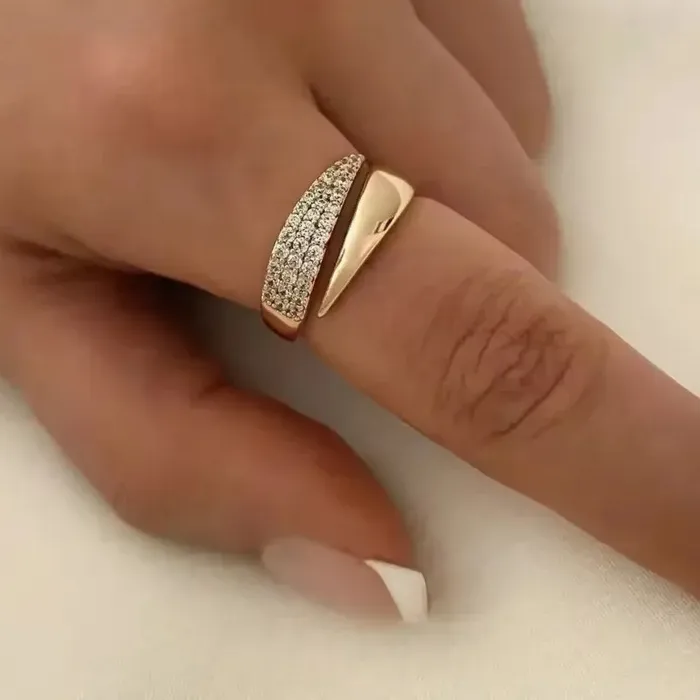 Authentic Rose Gold Two Tone Bypass Ring Paved Cubic Zirconia Twist Open Wrap Ring Minimalist Statement Finger Jewelry for Women