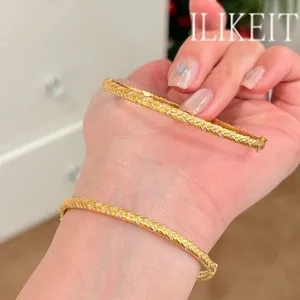 Authentic S925 Silver Gold Plated Wheat Sheaf Bangle Brushed Texture CZ Inlay Bracelet