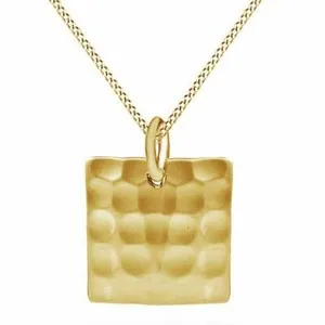 Authentic Chic Hammered Texture Square Pendant Necklace 14K Yellow Gold Plated Sterling