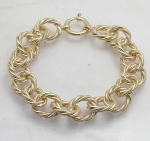 Authentic Technibond Texture Twisted Oval Link Bracelet 14K Yellow Gold Plated Real Silver
