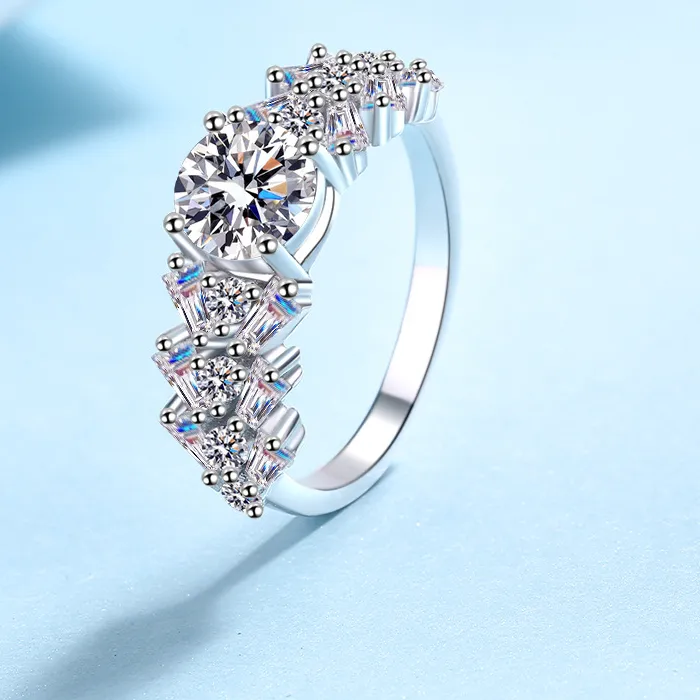 Authentic 1ct Women's Elegant Rectangular Moissanite Ring PT950 Platinum Chamfer Light Luxury Sparkling Jewelry Premium Texture