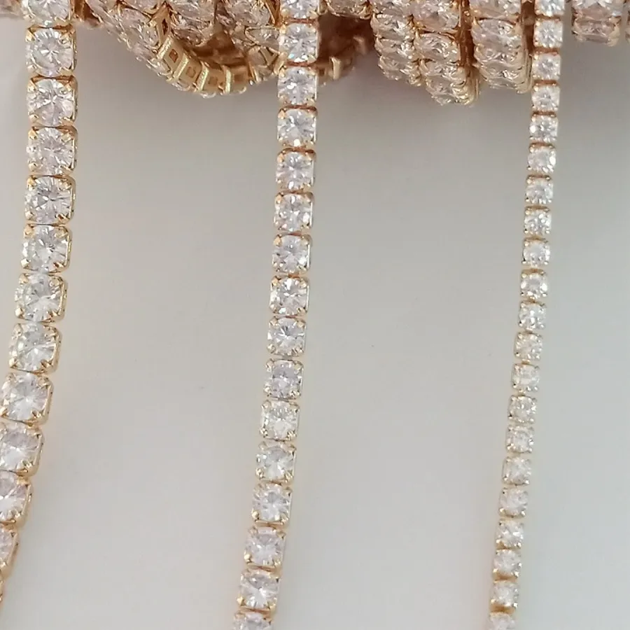Authentic 14K Gold-plated Zircon Chain, Super Shiny Austrian Diamond Claw Chain, Loose Chain Semi-finished Product, DIY Handmade Jewelry