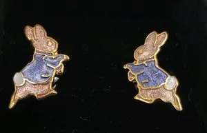 Authentic Vintage World Of Beatrix Potter Peter Rabbit Stud Earrings Gold Plated By Fish