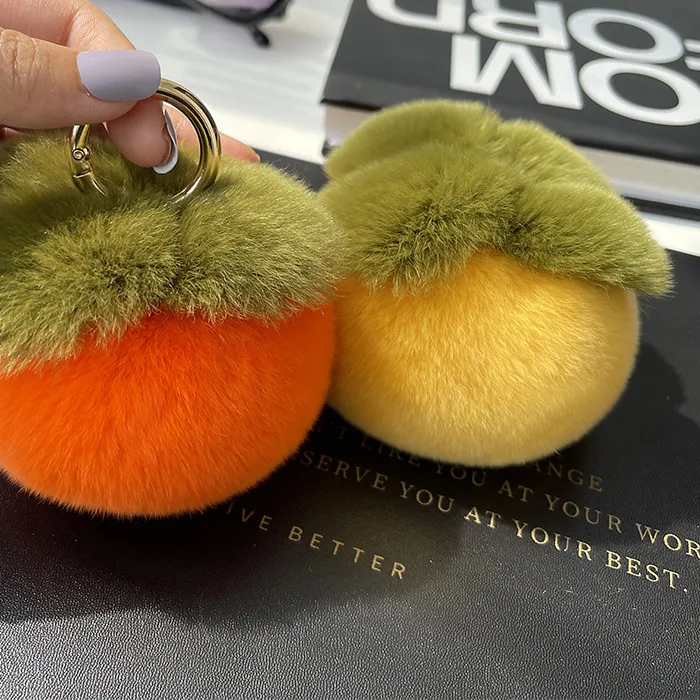Authentic Cute Furry Persimmon Keychain For Custom Keys Accessories Soft Fluffty Fruit Keyring Bag Pendant Plush Orange Keyring