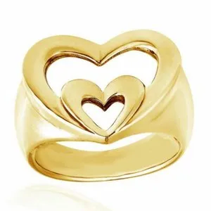 Authentic Aura of Devotion Double Heart Gold-Plated Ring