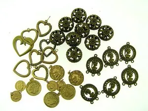 Authentic Retro Gold Plated Coin Drops & Chic Heart Charms & Cameo Mixed Ornate Bead Lot