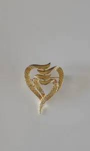 Authentic Vintage Abstract Heart-shaped Brooch Multi-Textured Gold Plated