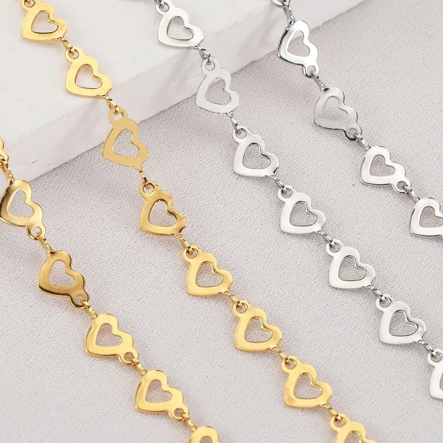 Authentic 1 Meter 5mm Wide Hollow Heart Chain for DIY Necklace Bracelet Jewelry Accessories