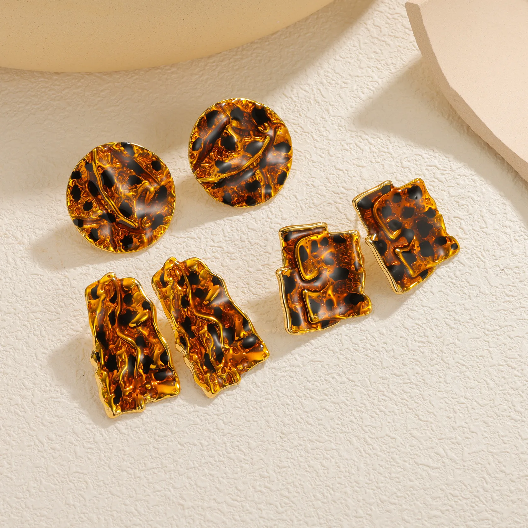 Authentic Kissmoon Irregular Geometric Leopard Print Brown Retro-style Artistic Earrings for Women Party Jewelry Gifts