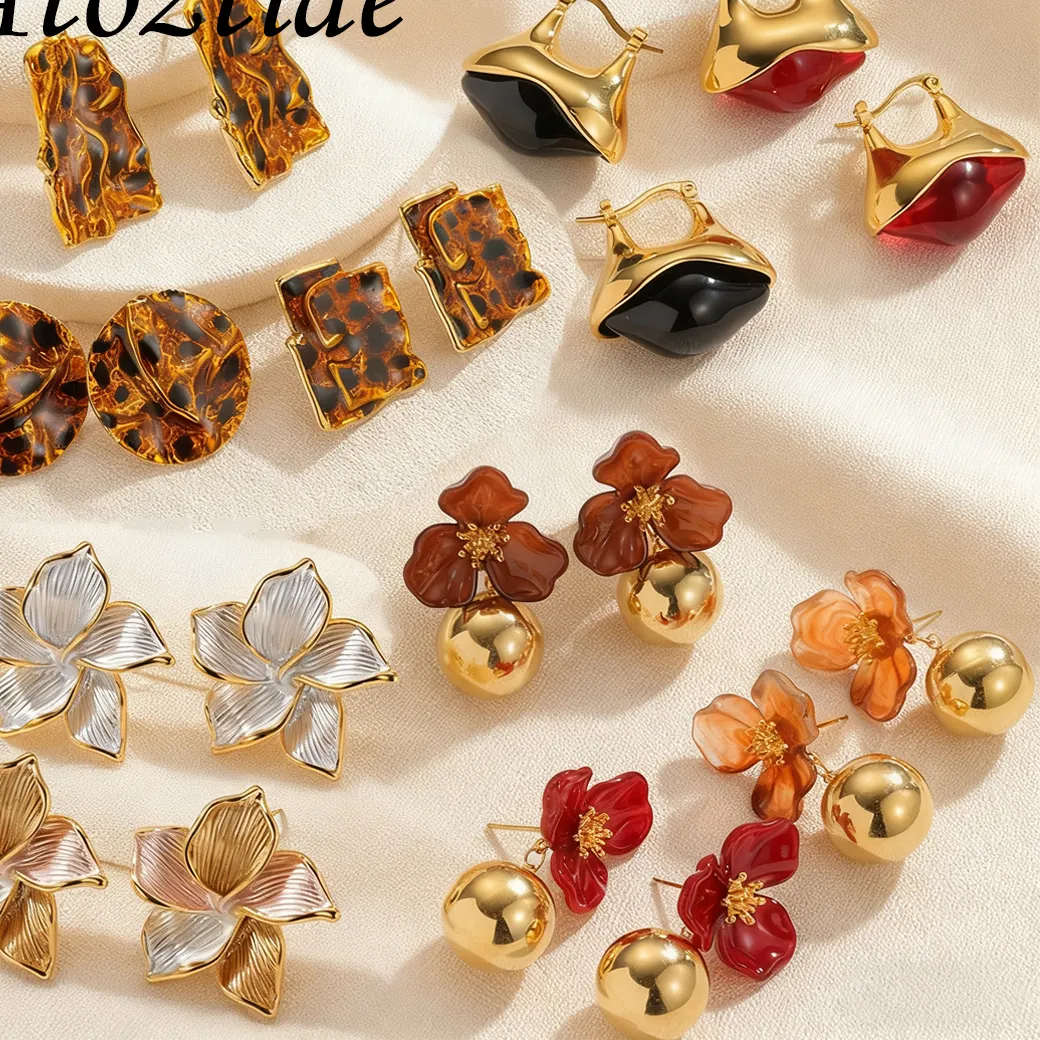 Authentic Atoztide Romantic Vintage Flower Zircon Earring for Women Retro Leopard Print Earring Christmas Jewelry