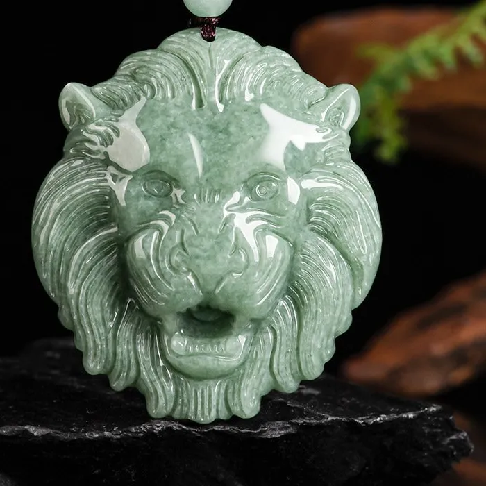 Authentic The Sovereign Guardian: Natural Myanmar Jadeite Lion Talisman
