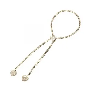 Authentic CHANEL COCO Mark Double Heart Chain Necklace Gold Plated Rhinestone Used Women