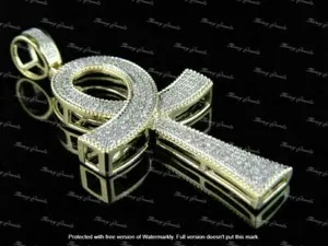 Authentic Real Moissanite 1Ct Round Cut Ankh Cross Pendant 14K Yellow Gold Plated Silver