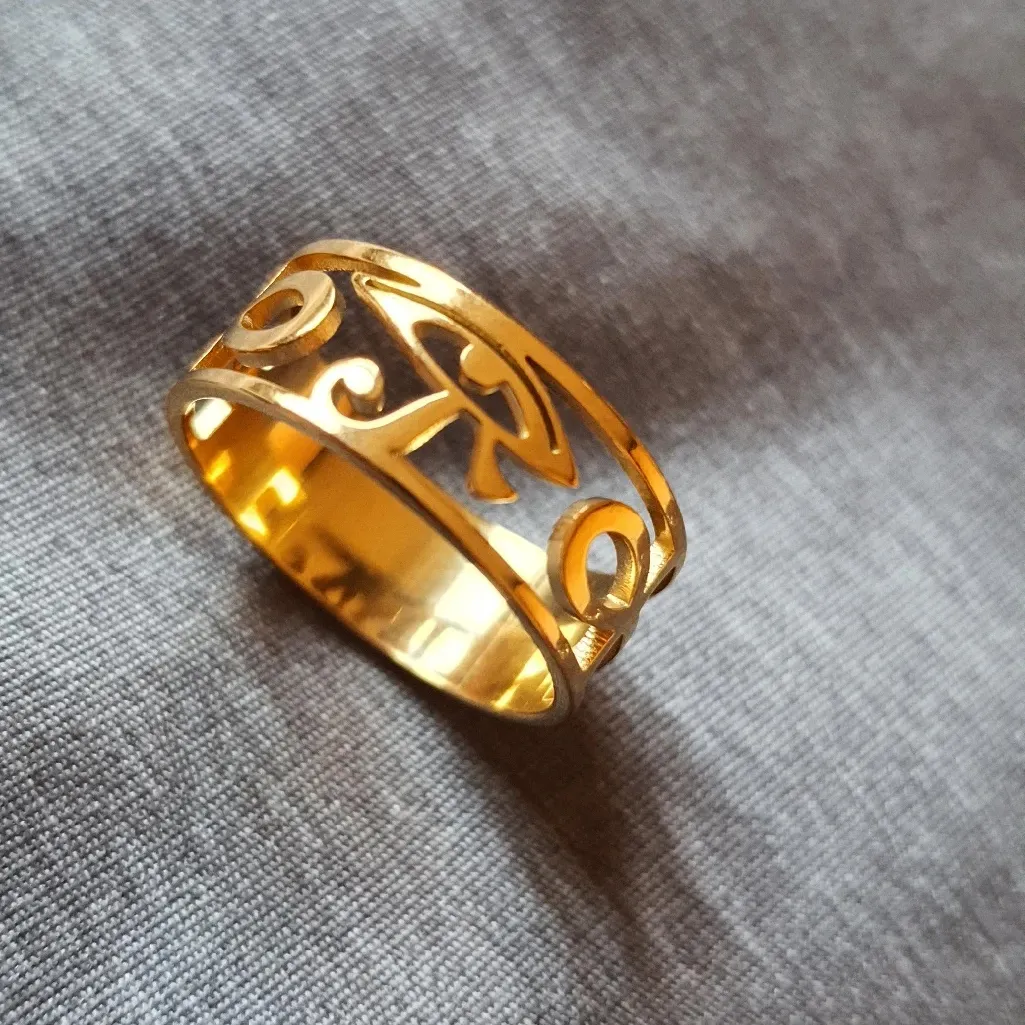 Authentic Dawapara Ancient Egyptian Symbol Eye of Horus Ankh Cross Ring Protection Amulet Couple Rings