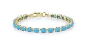 Authentic Celestial Horizon Oasis: The 8-Carat Simulated Turquoise Tennis Bracelet in Radiant 14k Yellow Gold