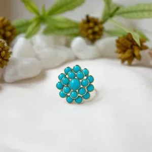 Authentic Handmade 18K Gold Plated Turquoise Flower Ring for Women