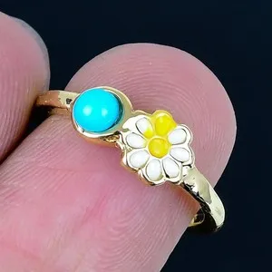 Authentic Arizona Turquoise 18K Gold Plated Handmade Ring of US Size 6