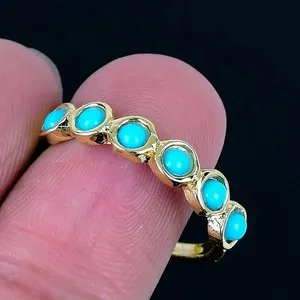 Authentic Arizona Turquoise 18K Gold Plated Handmade Ring of US Size 10