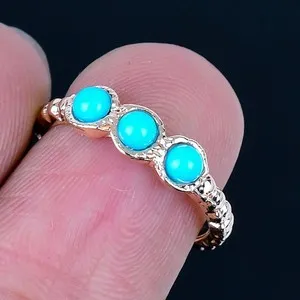Authentic Arizona Turquoise 18K Gold Plated Handmade Ring of US Size 6