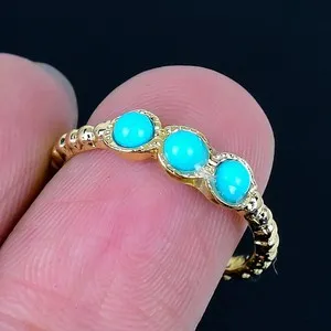 Authentic Arizona Turquoise 18K Gold Plated Handmade Ring of US Size 7.5