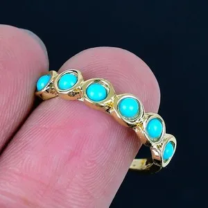 Authentic Arizona Turquoise 18K Gold Plated Handmade Ring of US Size 8.5