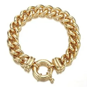 Authentic 18ct Heavy Yellow Gold Plated 12mm Euro Curb Chain Bracelet with Marina Bolt ...