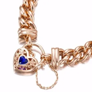 Authentic 18ct Heavy Rose Gold Plated 12mm Euro Curb Chain Bracelet with a Dark Blue Fi...