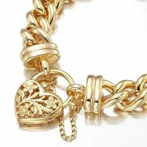 Authentic 18ct Heavy Yellow Gold Plated 12mm Euro Curb Chain Bracelet with a Filigree L...