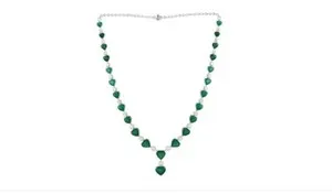 Authentic 26 Ct Heart Simulated Emerald Party Wear Tennis Necklace 14k White Gold Plated